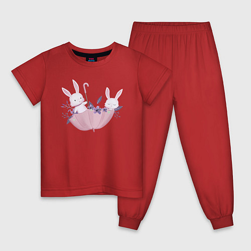 Детская пижама Милые Крольчата В Зонтике / Красный – фото 1