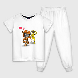 Пижама хлопковая детская Бегущие роботы без фона, цвет: белый