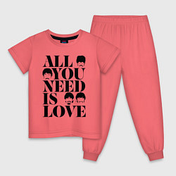 Пижама хлопковая детская ALL YOU NEED IS LOVE THE BEATLES, цвет: коралловый