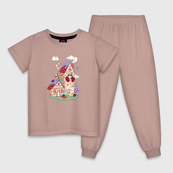 Пижама хлопковая детская Замок с принцессой, цвет: пыльно-розовый