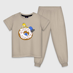 Пижама хлопковая детская Большой пончик с глазурью принт Гомер, цвет: миндальный