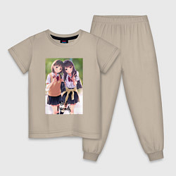 Пижама хлопковая детская Школьные подружки, цвет: миндальный