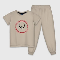 Пижама хлопковая детская Символ Quake и красная краска вокруг, цвет: миндальный