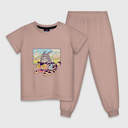 Пижама хлопковая детская Тоторо на котобусе, цвет: пыльно-розовый