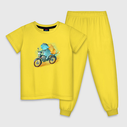 Детская пижама Кошки на мотоцикле / Желтый – фото 1