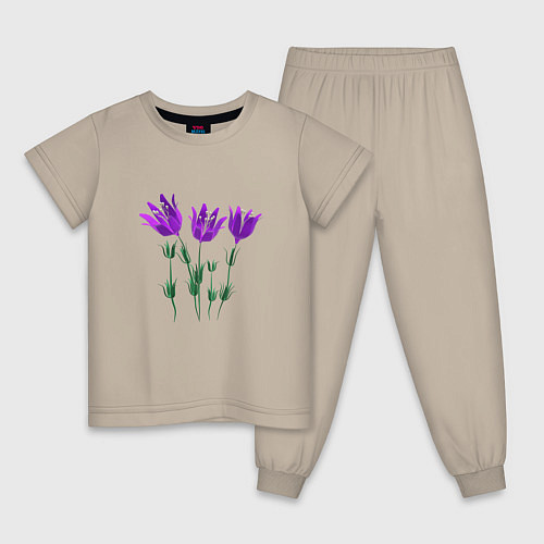 Детская пижама Flowers purple white light / Миндальный – фото 1