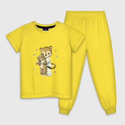 Пижама хлопковая детская Тигренок с мишкой, цвет: желтый