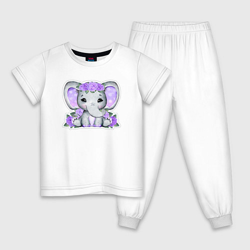 Детская пижама Милая слониха в цветах / Белый – фото 1