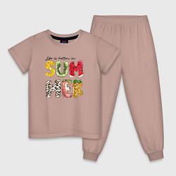Пижама хлопковая детская Summer буквы из фруктов, цвет: пыльно-розовый