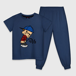 Пижама хлопковая детская Маленький ХулиганПисающий мальчик, цвет: тёмно-синий