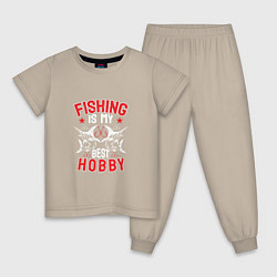 Пижама хлопковая детская Рыбное хобби, цвет: миндальный
