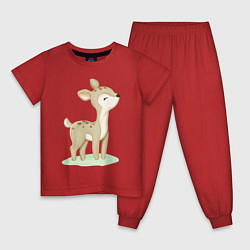 Пижама хлопковая детская Милый Оленёнок На Лужайке, цвет: красный