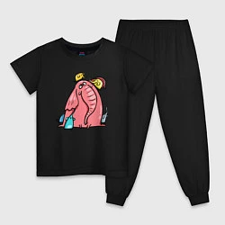 Пижама хлопковая детская Розовая слоника со слонятами, цвет: черный