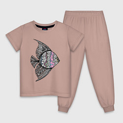 Пижама хлопковая детская Тропическая рыба, цвет: пыльно-розовый
