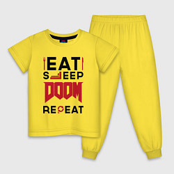 Пижама хлопковая детская Надпись: Eat Sleep Doom Repeat, цвет: желтый