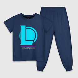 Пижама хлопковая детская Символ League of Legends в неоновых цветах, цвет: тёмно-синий