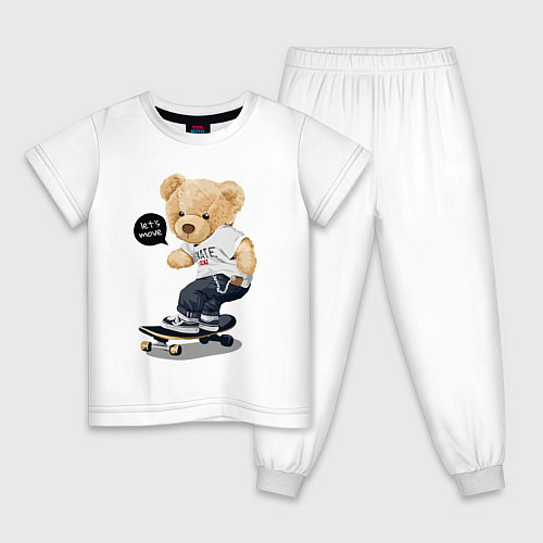Детская пижама Кульный мишутка - скейтер / Белый – фото 1