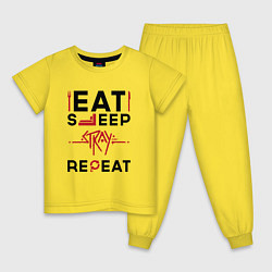 Пижама хлопковая детская Надпись: Eat Sleep Stray Repeat, цвет: желтый