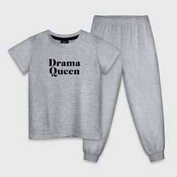 Пижама хлопковая детская Надпись Drama Queen, цвет: меланж