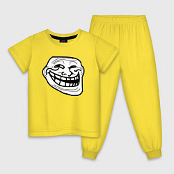 Пижама хлопковая детская Тролльфейс улыбается мем, цвет: желтый