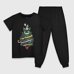 Пижама хлопковая детская Тоторо - Новогодняя ёлка, цвет: черный