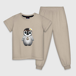 Пижама хлопковая детская Мир - Пингвин, цвет: миндальный