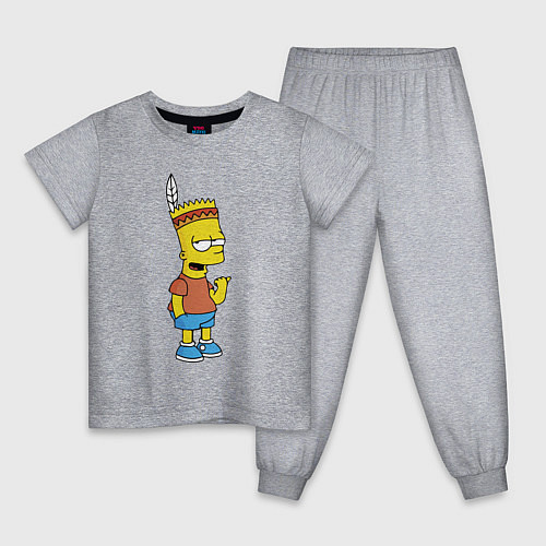 Детская пижама Барт Симпсон - индеец / Меланж – фото 1