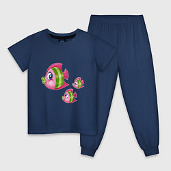Пижама хлопковая детская Три морских жителя, цвет: тёмно-синий