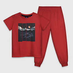 Пижама хлопковая детская Ночная встреча, цвет: красный
