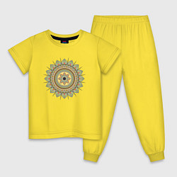 Пижама хлопковая детская Разноцветная мандала, цвет: желтый