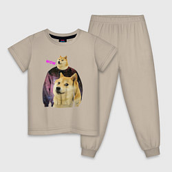 Пижама хлопковая детская Пёсик Доге в свитере с пёсиком Доге, цвет: миндальный