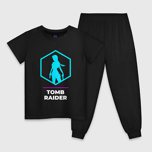 Детская пижама Символ Tomb Raider в неоновых цветах / Черный – фото 1