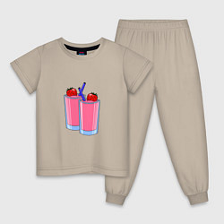 Пижама хлопковая детская Два бокала с коктейлем, цвет: миндальный