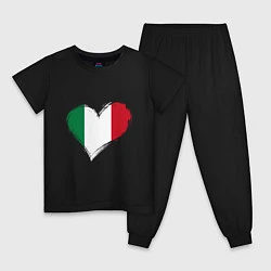 Пижама хлопковая детская Сердце - Италия, цвет: черный