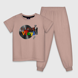 Пижама хлопковая детская I love vinyl, цвет: пыльно-розовый