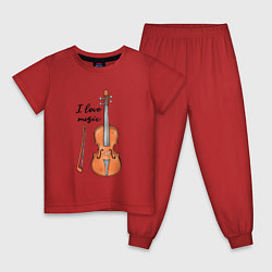 Пижама хлопковая детская Я люблю скрипку, цвет: красный
