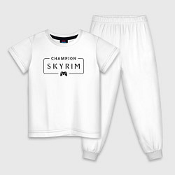 Пижама хлопковая детская Skyrim gaming champion: рамка с лого и джойстиком, цвет: белый