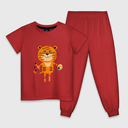 Пижама хлопковая детская Тигр - художник, цвет: красный