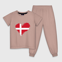 Пижама хлопковая детская Сердце - Дания, цвет: пыльно-розовый
