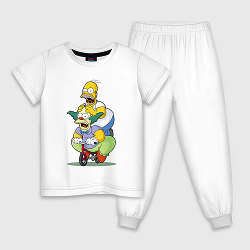 Детская пижама Гомер Симпсон и Клоун Красти едут на детском велос / Белый – фото 1