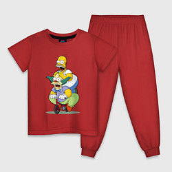 Пижама хлопковая детская Гомер Симпсон и Клоун Красти едут на детском велос, цвет: красный