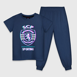 Пижама хлопковая детская Sporting FC в стиле glitch, цвет: тёмно-синий