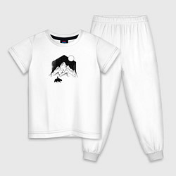 Пижама хлопковая детская Девочка, медведь и гора, цвет: белый