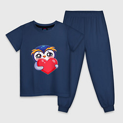 Пижама хлопковая детская Пингвиненок с сердцем, цвет: тёмно-синий