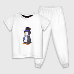 Пижама хлопковая детская Пингвин в цилиндре, цвет: белый