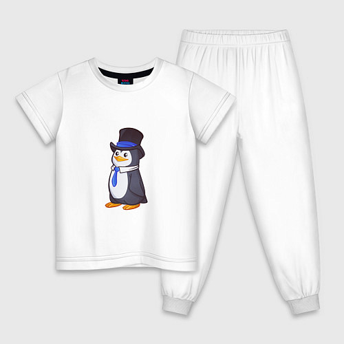 Детская пижама Пингвин в цилиндре / Белый – фото 1