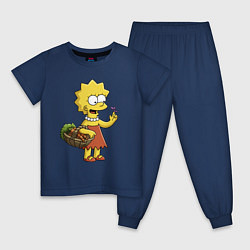Пижама хлопковая детская Lisa Simpson с гусеницей на даче, цвет: тёмно-синий