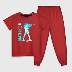 Пижама хлопковая детская Биатлон спортсмен, цвет: красный