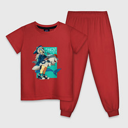 Пижама хлопковая детская Гавр Гура с акулой, цвет: красный
