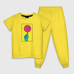 Пижама хлопковая детская Баскетбольный мяч на пальце, цвет: желтый